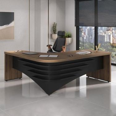 Imagem de Mesa para Escritório Diretor Nogal/Preto 6128 - Artany Móveis, Marrom