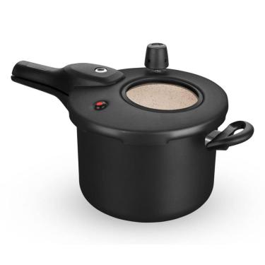 Imagem de Panela De Pressao com Visor De Vidro Preta e Bege Fechamento Externo 4,5 litros Antiaderente 8500 Mta