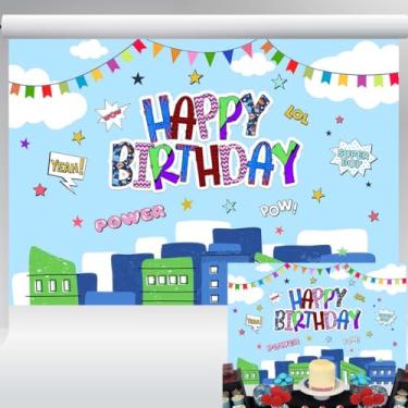 Imagem de Tema aranha cenário de feliz aniversário desenho animado cidade super-herói decoração de festa de aniversário meninos 2,1 x 1,5 m 34
