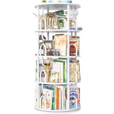Imagem de Aheaplus Estante giratória de 4 níveis, estante giratória de 360 monitores, prateleira giratória redonda, estante giratória estreita, organizador de livros de canto espiral vertical para espaços