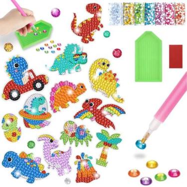 Imagem de Kit Adesivos Dinossauros Strass Coloridos Pintura de Diamante Infantil