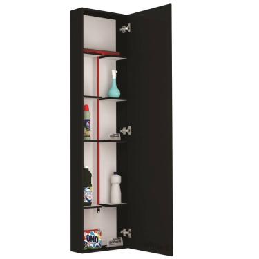 Imagem de Armário Lavanderia Área Serviço Vassoura Multiuso Mdf Preto Aberto p/ Direita