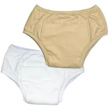 Imagem de Roupa Intima Unissex em Algodão Adulto Tamanho Especial Plus Size Absorvente Incontinencia Urinária Segura Escapes Xixi kit 2unds Bege e Branco (G1)