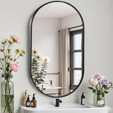 Imagem de CLBA Espelho oval de banheiro de 56 x 76 cm, espelho oval preto, espelho de parede com moldura de metal escovado, espelhos pretos para banheiro, entrada, pia, sala de estar (horizontal ou
