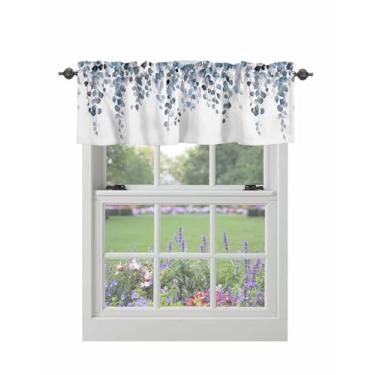 Imagem de Cortina para janelas, folhas azuis, bolso de haste, sanefa, tratamentos de janela, folhas de eucalipto, cortinas curtas para cozinha, janelas, sala de estar, decoração de quarto, 106,7 x 30,5 cm