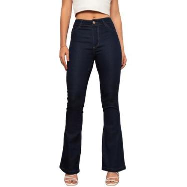 Imagem de Calça Jeans Feminina Flare Lavagem Escura - SK Jeans, Preto, 38, Femin