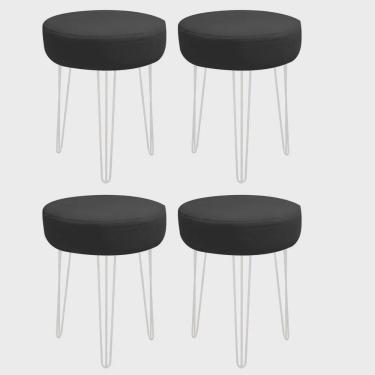 Imagem de Kit 04 Banquetas Puff Jullia Luxo 55cm Industrial Ferro Branco Corino Preto - Ahz Móveis