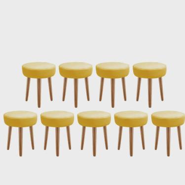 Imagem de Kit 09 Banqueta Alta Julia Industrial 55cm Pé Palito Imbuia Corino Amarelo - Ahz Móveis