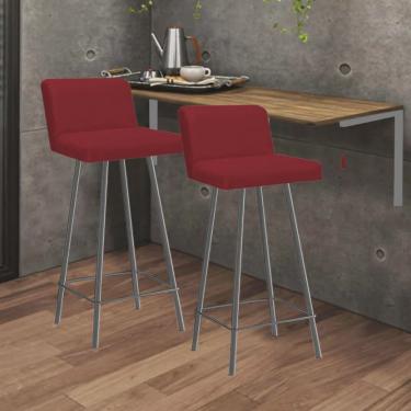 Imagem de Kit Mesa Suspensa de Parede Fixa mdf Rústico + 2 Banquetas Lexi Ferro Prata Suede Verme...