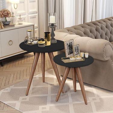 Imagem de Mesa Lateral Decorativa Redonda Pés Palito - Preta - Preto