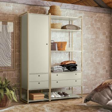 Imagem de Closet Modulado Industrial Quarto Solteiro 143cm - Off White - Cor: Off White