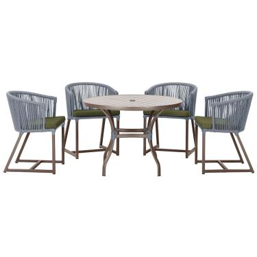 Imagem de Mesa com 4 Cadeiras de Jantar Roma 100cm e Noronha em Aluminío Marrom Corda Nautica Estofado 13 Trama Original