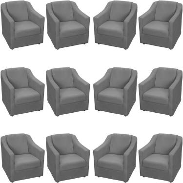 Imagem de Kit 12 Poltronas Mila Pé De Plástico Cromado - Cinza Suede