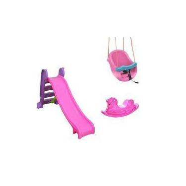 Imagem de Kit escorregador médio 3 degraus + gangorra cavalinho + balanço bebe r