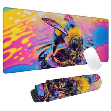 Imagem de Tapete de mouse para jogos Neon Bee, tapete de mesa de escritório, base de borracha antiderrapante, tapetes de mouse estéticos legais para computador, laptop, teclado, escola, casa, mesa, jogador