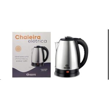 Imagem de Chaleira Jarra Elétrica IMPORTADORA OESTE em Aço Inoxidável 1.500w 1,8 lts com Desligamento Automático, Alça Isotérmica, Trava de Segurança, COM CERTIFICAÇÃO DO INMETRO e manual em Português (220v)