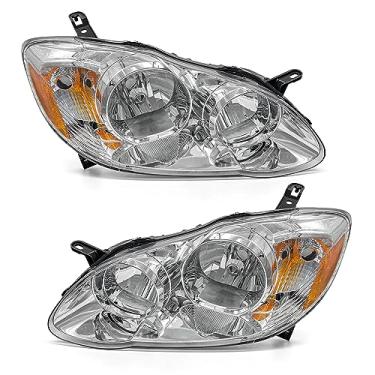 Imagem de ADCARLIGHTS Compatível com Toyota Corolla 2003 2004 2005 2006 2007 2008 Conjunto de farol cromado Carcaça refletor âmbar lado do motorista e do passageiro