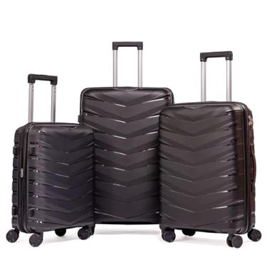 Imagem de Kit De Malas Para Viagem PMG Polipropileno De Bordo 10Kg Anac Pequena, Média 23Kg E Grande 32Kg De Despachar Rígida Dura 8 Rodas 360 Resistente (PRETO, 3-Peças (P/M/G))
