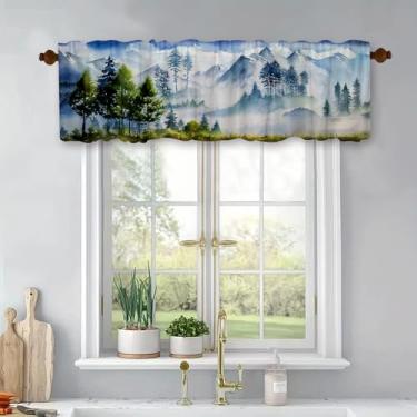 Imagem de Cortinas curtas para cozinha floresta, aquarela, tratamento de janelas, cortinas blackout, bolso para varão, painel para banheiro, quarto, sala de estar, 137 x 45 cm