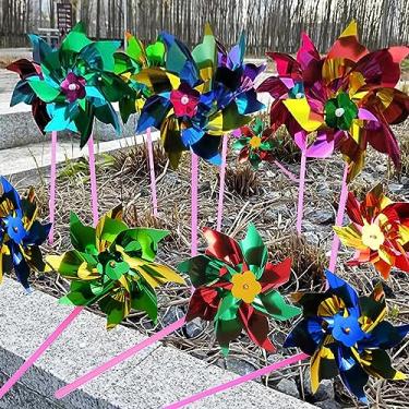 Imagem de MTOMDY 100 Peças De Cata-Ventos Plástico Em Formato Arco-Íris, Para Áreas Externas, Moinhos Vento Com Vara, Quintal E Jardim, Cores Sortidas