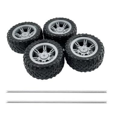 Imagem de 4PCS Toy Car Wheel 60mm Model Car Rubber Tire Wheel with Metal Shaft Axles for RC Car Truck DIY Model Toy Building Project (3x60mm)
