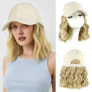 Imagem de CHRSHN Boné De Beisebol Feminino Com Extensões De Cabelo, Peruca Curta Sintética Cacheada Com Cabelo Preso Para Mulheres, Chapéu Ajustável Para Uso Diário (24H613)