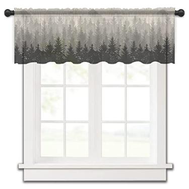 Imagem de Cortinas transparentes para janelas de cozinha, floresta, outono, planta, árvore, chiffon, tratamentos de janela, bolso para varão, saia curta para sala de estar, banheiro, 137 x 45 cm