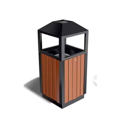 Imagem de Lixeira Caixas ao ar livre grandes caixas de frutas paisagem comunidade escola praça aço e madeira ao ar livre criativo cilindro de madeira Lixeira(Brown)