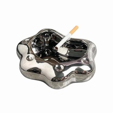 Imagem de Cinzeiro para mulher cinzeiros de mesa cinzeiro de mesa de cerâmica criativa moderno bonito prazer para fumar para uso doméstico escritório ornamentos (cor: prateado, tamanho: S)
