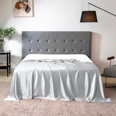 Imagem de Lençol Superior Avulso Casal Queen Cetim Seda Cinza