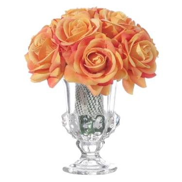Imagem de WishTip Rosas de veludo em vaso de cristal, flores artificiais com vaso, arranjos de flores de seda para casa, casamento e escritório, decoração de mesa, peça central, laranja