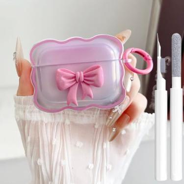 Imagem de Linda capa transparente para AirPods Pro 2/1 geração, design de laço 3D, macio, TPU macio, à prova de choque, Kawaii, Apple iPod Pro, 2ª/1ª geração, com caneta de limpeza e chaveiro, meninas e