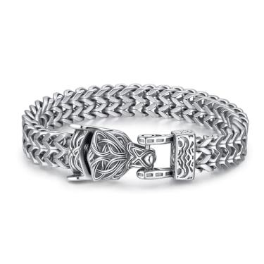 Imagem de HANRESHE Pulseira masculina de cabeça de dragão, corrente de elos cubanos de aço inoxidável, fecho estilo viking, prata, 8.5 Inches, Aço inoxidável, Amazonita