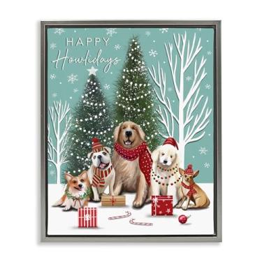 Imagem de Stupell Industries Arte de parede festive Winter Dogs Scene Gray Framed Floater, design por Elizabeth Tyndall, 25 x 31