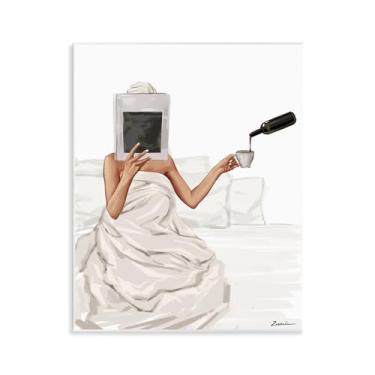 Imagem de Stupell Industries Arte de placa de parede aconchegante na cama com bebida, design de Ziwei Li, 28 x 35 cm