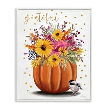 Imagem de Stupell Industries Grateful Pumpkin Bouquet Arte giclée emoldurada branca, design por Elizabeth Tyndall, 61 x 76 cm