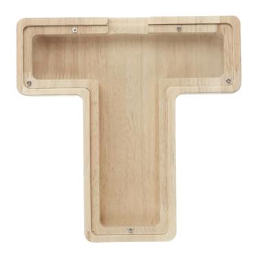 Imagem de PATIKIL Cofrinho de madeira, letra T, caixa de acrílico transparente, para economizar dinheiro, jarro personalizado, aniversário, Natal, remoção de ervas daninhas, decoração de festa para dinheiro