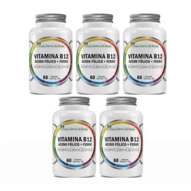 Imagem de Kit 5x Vitamina B12 Ácido Fólico Ferro 60 cápsulas Flora Nativa do Bra
