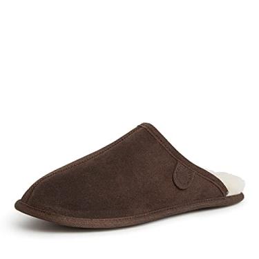 Imagem de Fireside by Dearfoams Pantufa masculina Warwick Shearling Scuff, Café, 10