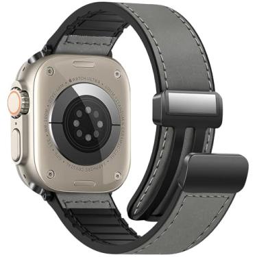 Imagem de WestEagle Pulseiras de couro magnéticas compatíveis com Apple Watch Ultra séries 1/2 SE/10/9/8/7/6/5/4/3 de 49 mm, 46 mm, 45 mm, 44 mm e 42 mm (série 3/2/1)