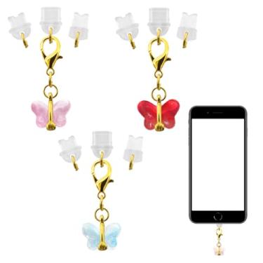 Imagem de MAGNEECH Porta de carregamento plugue antipoeira, pingente de borboleta para iPhone capa contra poeira + tipo/USB C + micro USB, a maioria dos telefones celulares são universais (pacote com 3