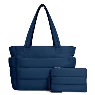 Imagem de TOPDesign Bolsa feminina acolchoada com compartimentos, bolsa de ombro acolchoada para trabalho, viagens, academia, Azul marinho, Large