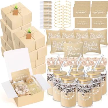 Imagem de FillTouch 72 peças de presentes de dama de honra, presentes de dama de honra, conjuntos de caixa de presente de dama de honra incluem caixa decorativa copo de vidro, bolsa de maquiagem, cartão