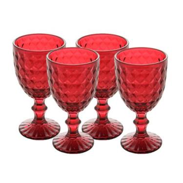 Imagem de Jogo 4 Taça de Vidro Água Suco Roman Vermelho Wolff 345ml