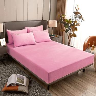 Imagem de Capa de colchão acolchoada de veludo leite, lençol com elástico grosso, macio, protetor de colchão respirável, para cama de solteiro, queen size, rosa, 150 x 200 cm