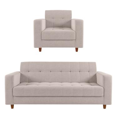 Imagem de Kit Sofá 03 Lugares 01 Poltrona Arezzo Linho Pés Chanfrado