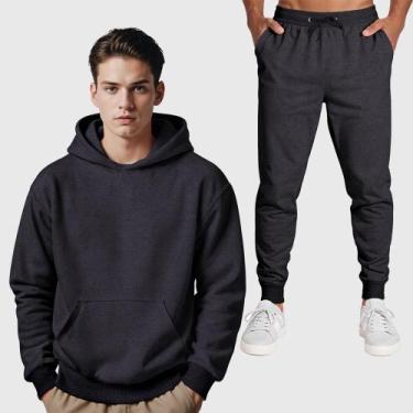 Imagem de Conjunto Blusa Moletom Canguru + Calça Masculina Lisa - Samcro Vestuár