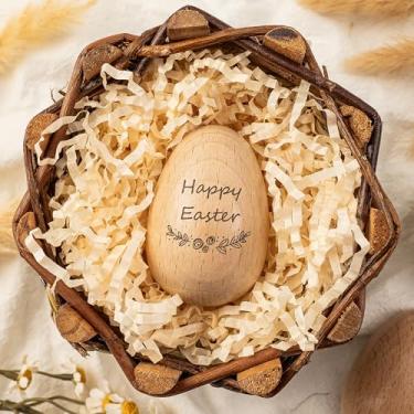 Imagem de KEMEILA Ovos de Páscoa de madeira feitos à mão personalizados - Decoração de Páscoa gravada, suprimentos de festa de primavera e presentes exclusivos para crianças e famílias