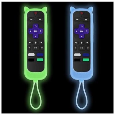 Imagem de Taiyiluo Pacote com 2 capas para controle remoto com rastreador para Roku | Onn Roku | Roku Express 4K+ | Hisense Roku TV | TCL Roku com design de orelhas de gato que brilha no escuro