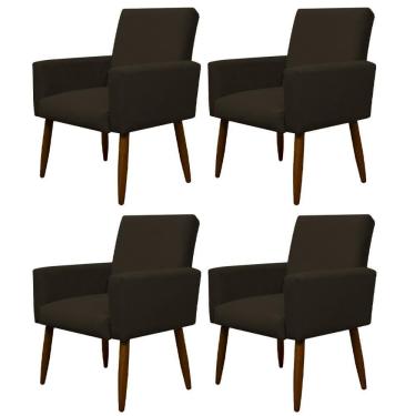 Imagem de Kit 4 Poltronas Para Sala Pés De Madeira Nina Marrom Escuro